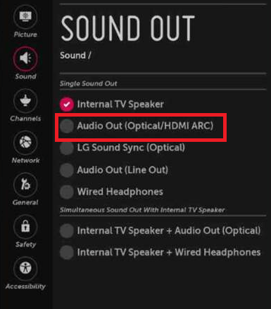 Choose Audio output and connect your soundbar to LG TV