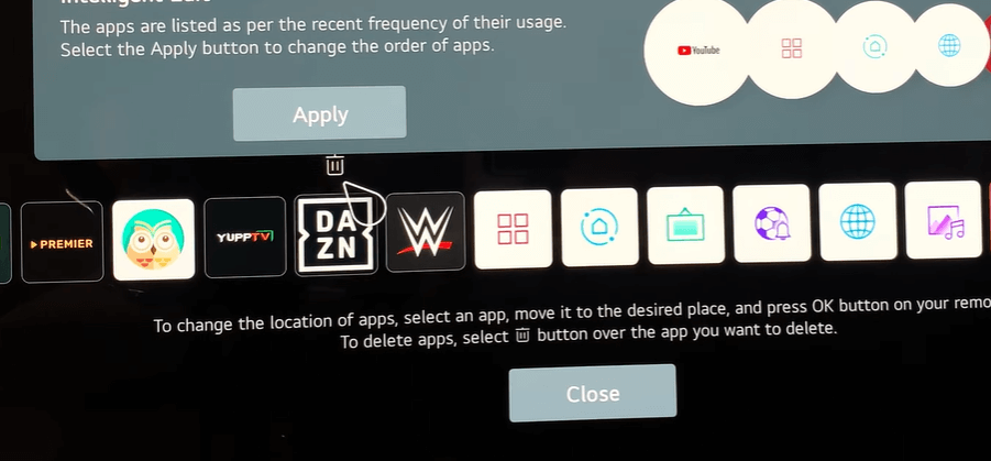 Tap on the Trash Icon on the TV
