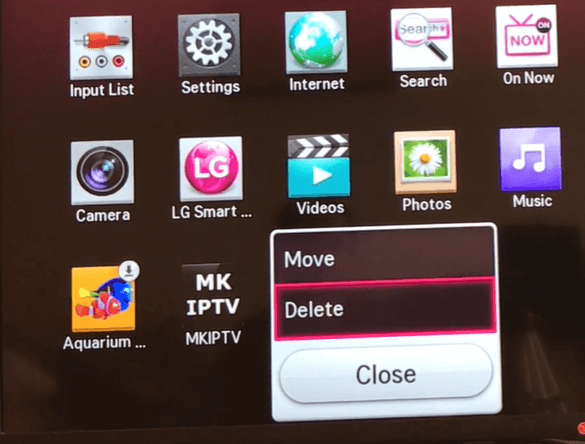 Select Delete option to remove apps on LG TV