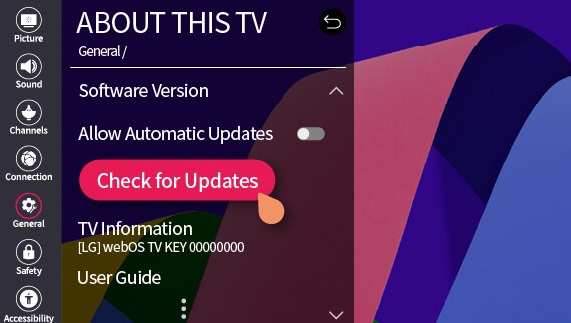 Click Check for Updates and update your LG TV