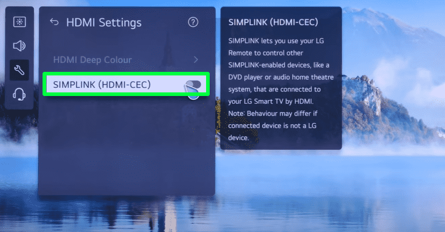 Turn on SIMPLINK toggle on your LG TV