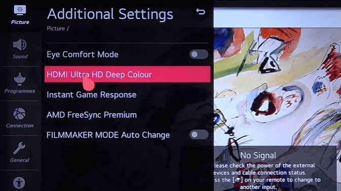 Click on HDMI Ultra HD Deep Color on your LG TV