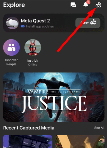 Tap on the Cast Icon to share Oculus Quest 2 on your LG TV