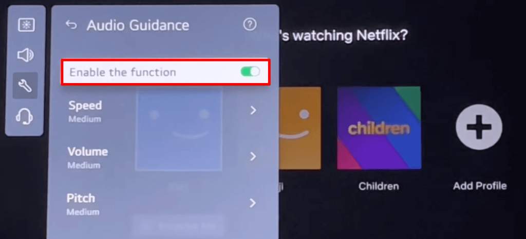 Tap on the toggle and turn off Audio Guide on LG TV