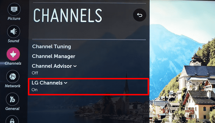 Select LG TV settings to access LG Channels List