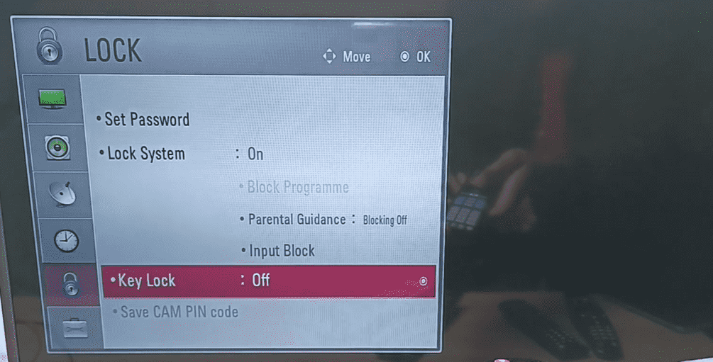Select Key Lock and enable it on your LG TV