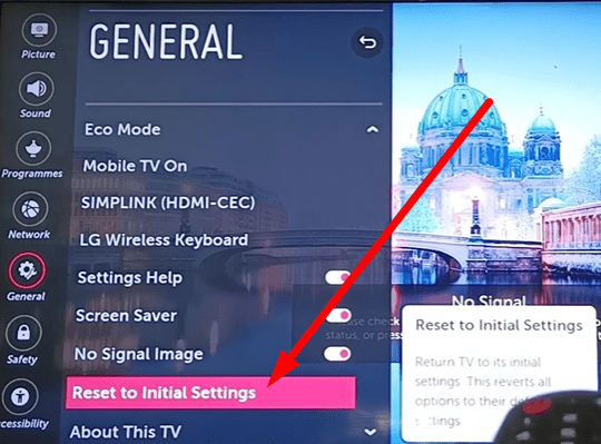 Factory reset your LG TV to fix the no signal issue