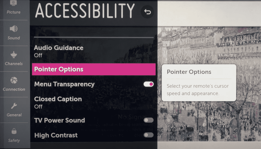 Select Pointer option on your LG TV