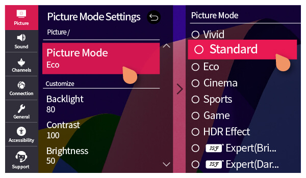 Change the picture settings on your LG TV