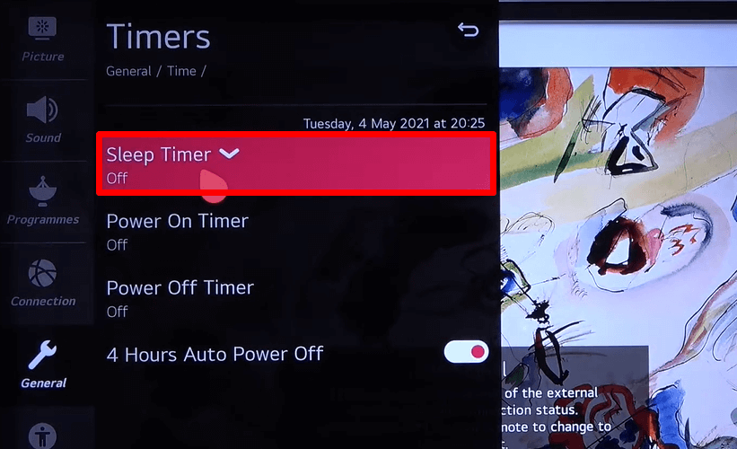 Select Sleep Timer on LG TV