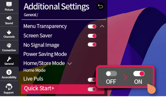 Enable Quick Start + on your LG TV