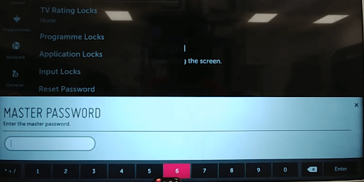 Enter the Master code to reset LG TV password