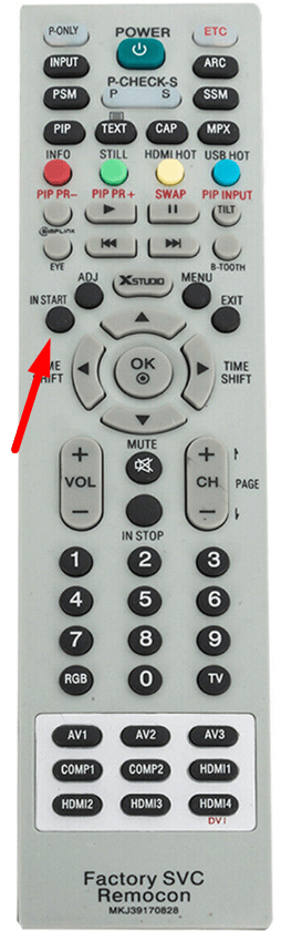 Press the IN START button on the TV remote