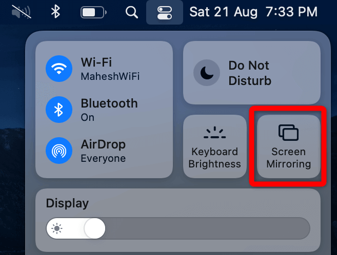 Tap Screen Mirroring on Mac