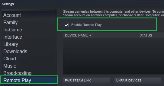 Enable Remote Play on Steam Client app
