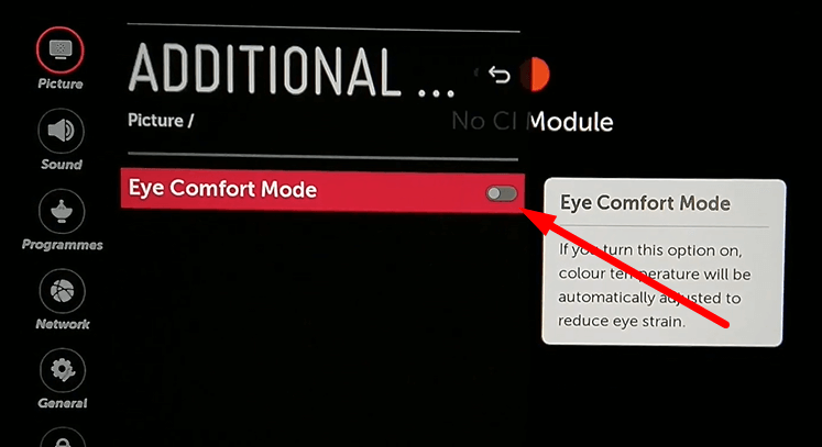 Toggle on the Eye Comfort Mode on LG TV